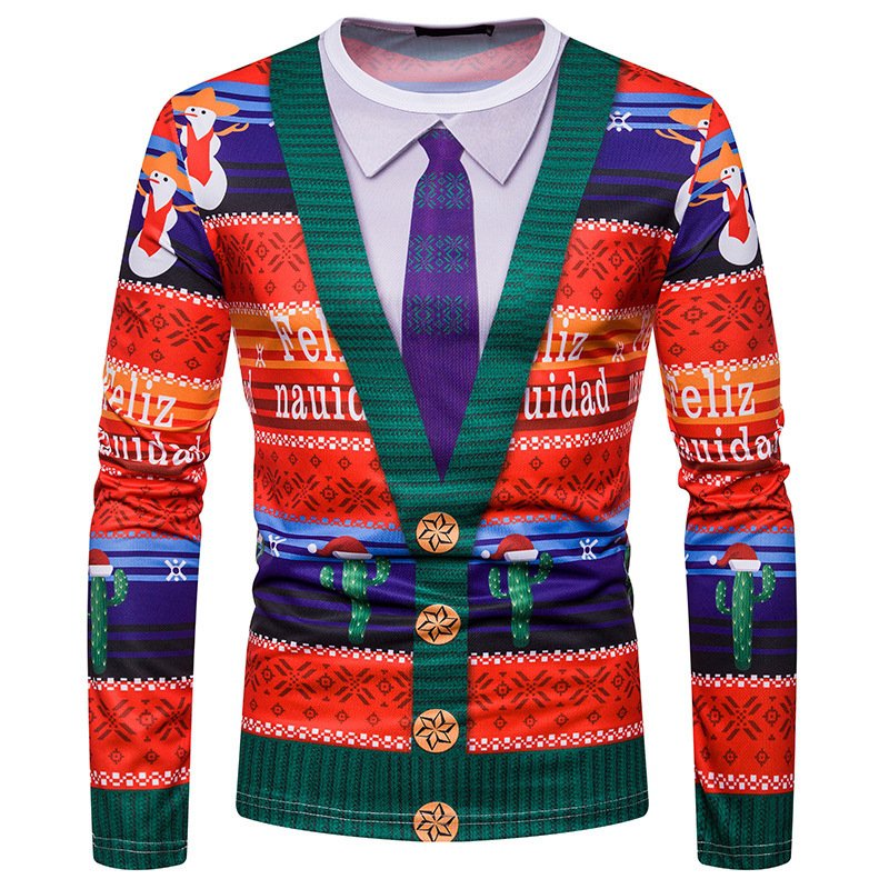 3D Personality Printing Fashion Men's Christmas Long-sleeved T-shirt