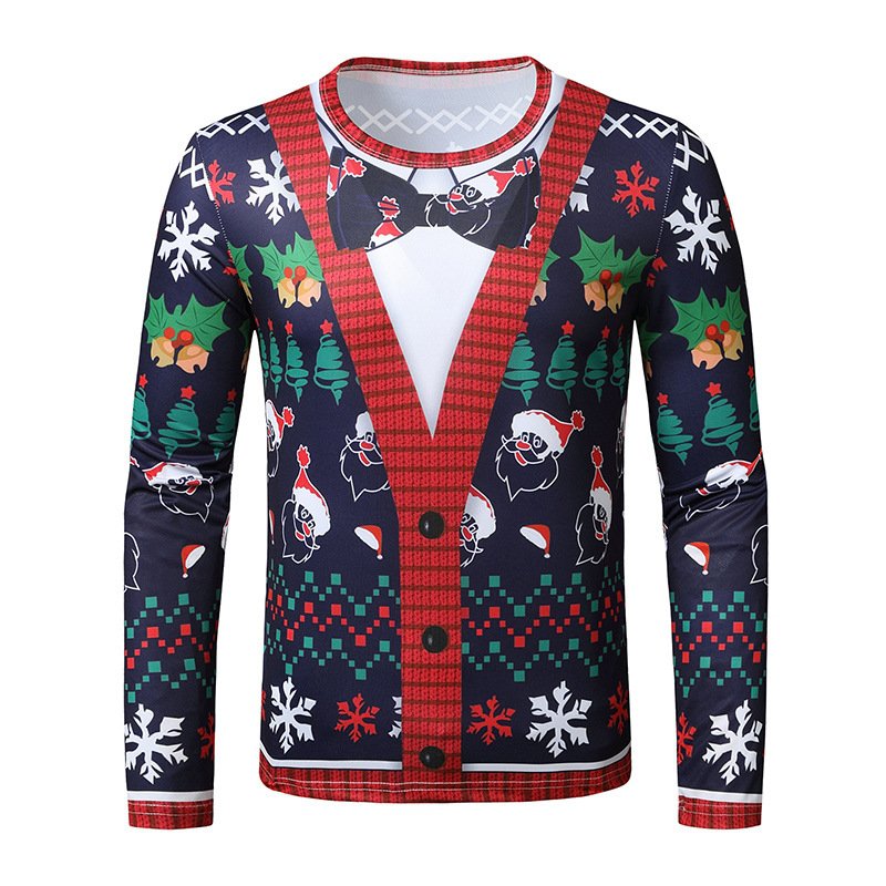 New 3D Personality Printing Fashion Men's Christmas Long-sleeved T-shirt